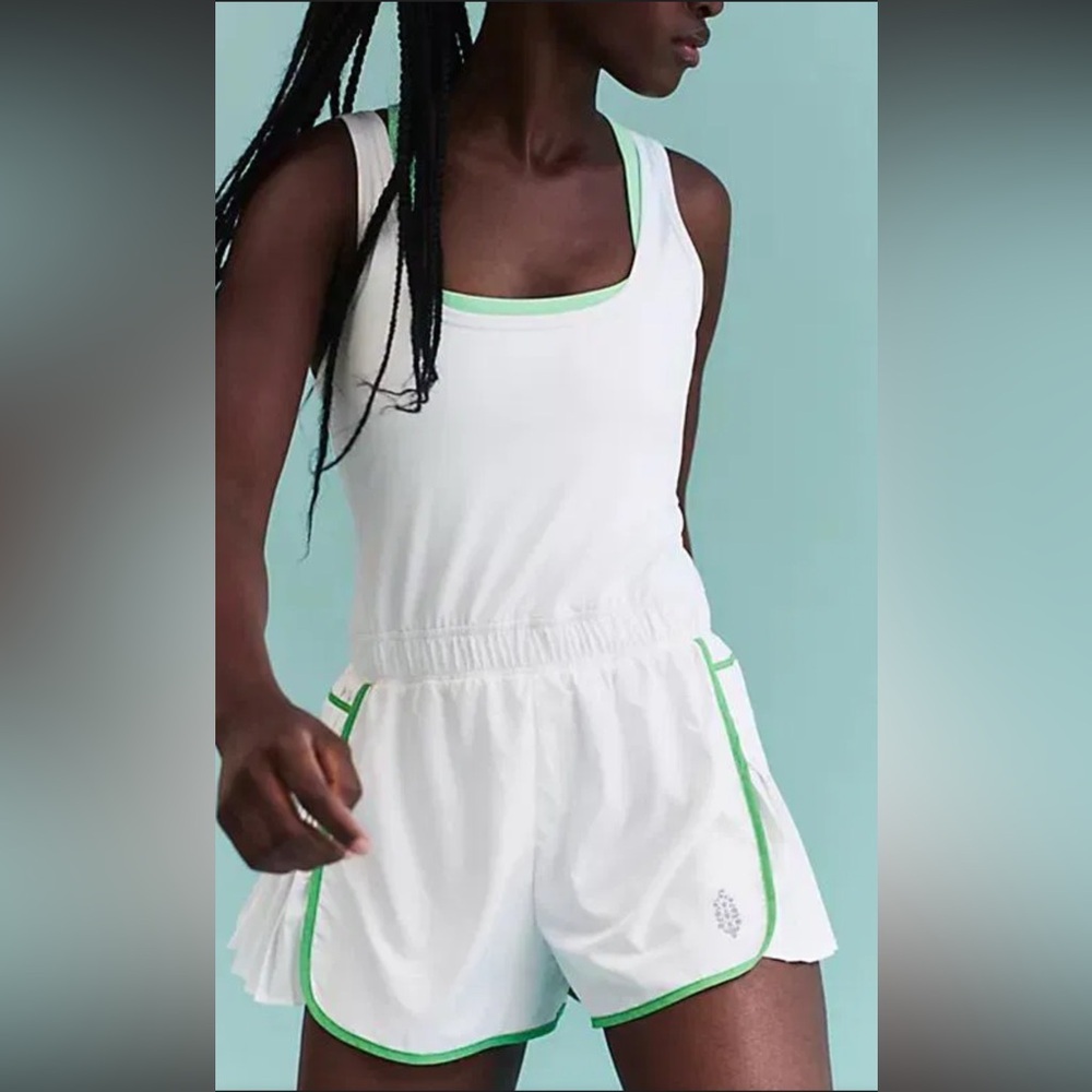 FP Movement by Free People White Romper with Lime Trim
